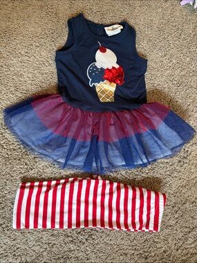 Fourth of July Ice Cream Tutu Dress with Red & Blue Stripes